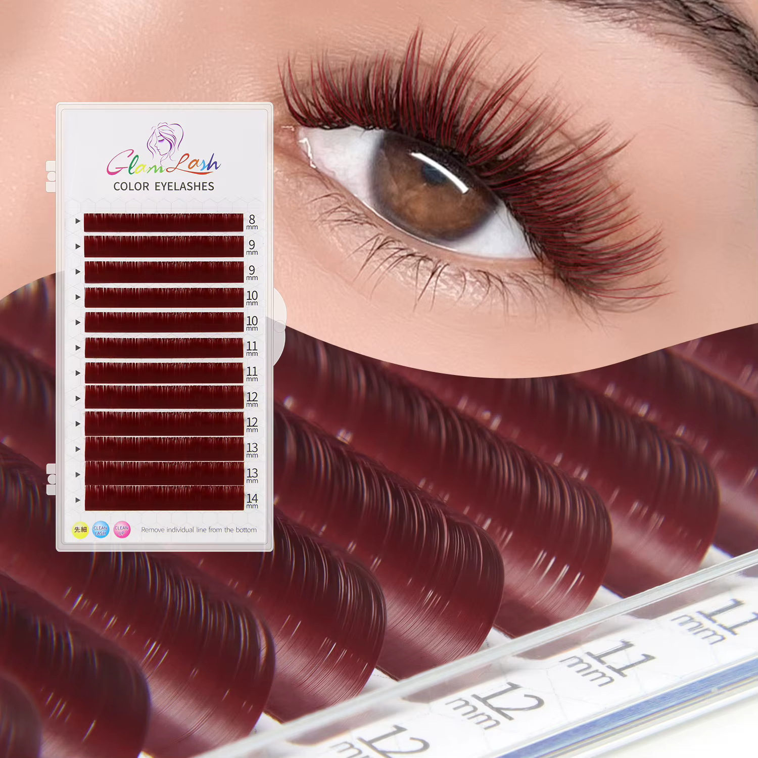 GLAMLASH cils colorés bleu lac/lavande/cannelle/vert foncé/gris Matcha Extension de faux cils coloré
