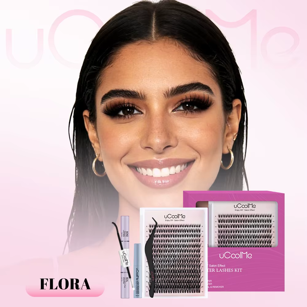 Kit d'extension de cils uCoolMe Lashes Flora 0.05mm, bouquets définis et volumineux, avec colle et d