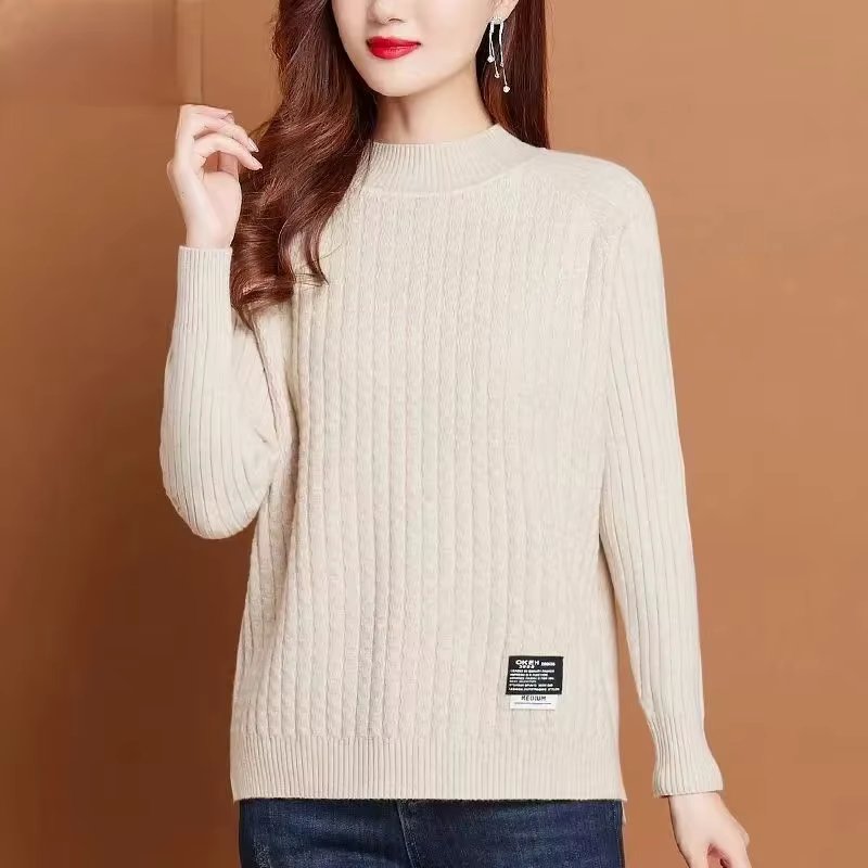 Bas petit haut femme manteau 2026 automne hiver nouveau pull de haute qualité col mi-haut pull trico