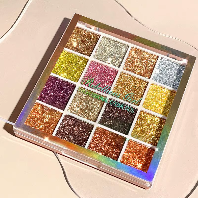 Palette de fards à paupières à paillettes, 16 couleurs, scintillantes, multicolores, finition corps,