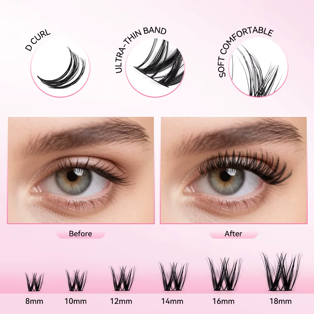 Kit d'extension de cils uCoolMe Lashes Flora 0.05mm, bouquets définis et volumineux, avec colle et d