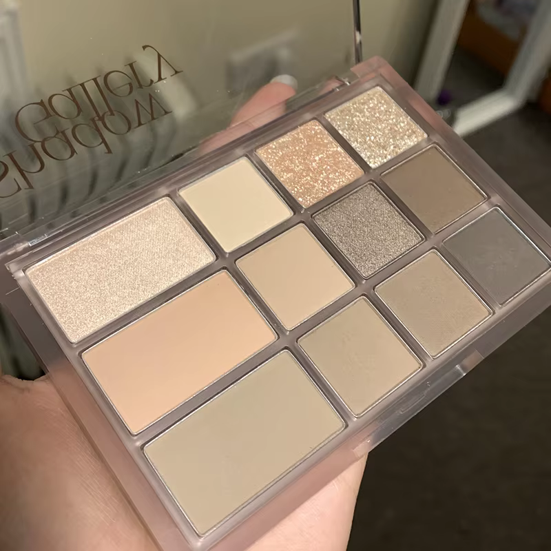 Plateau d'ombres à paupières rose marron, 12 couleurs, paillettes de perles, terre mate, Palette de