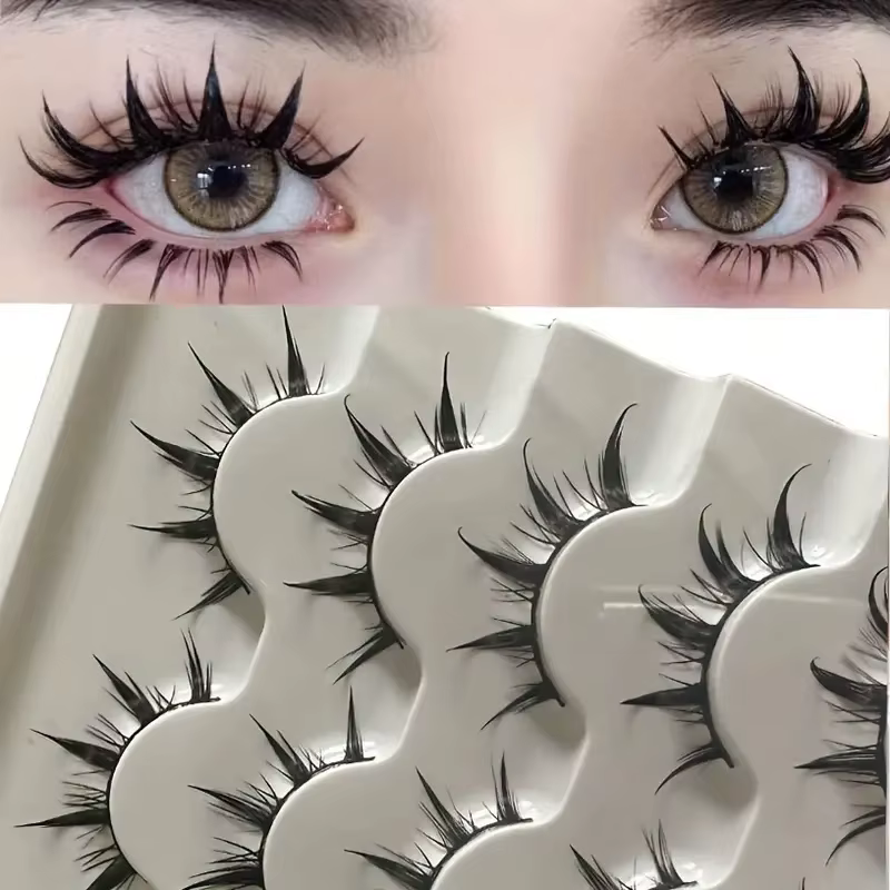 5 paires de faux cils de style anime, faux cils de style démoniaque spectaculaires, courbe en D, réu
