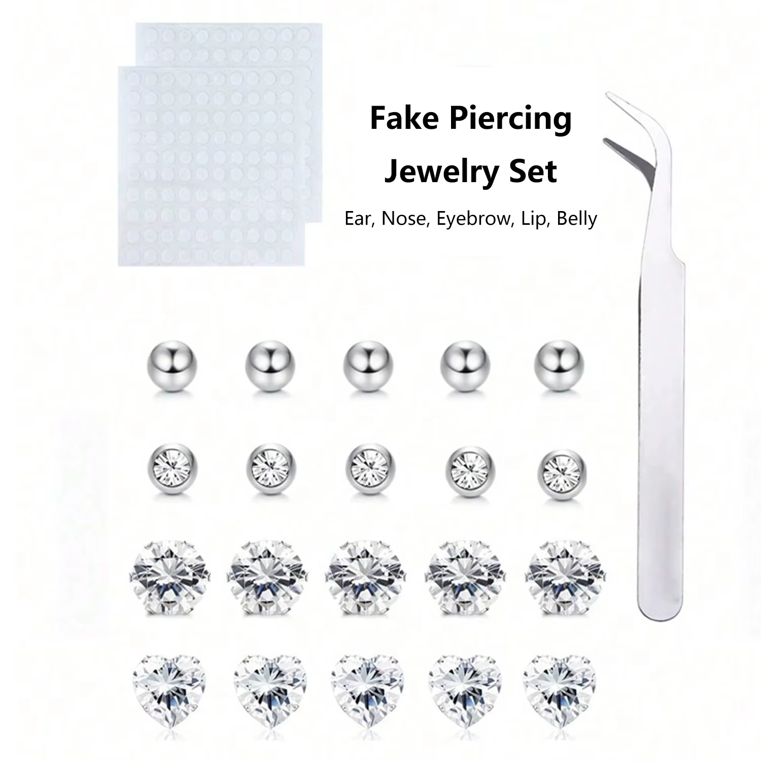 23 pièces/ensemble de bijoux non-percés : faux anneaux pour sourcils, faux anneaux pour lèvres, faux