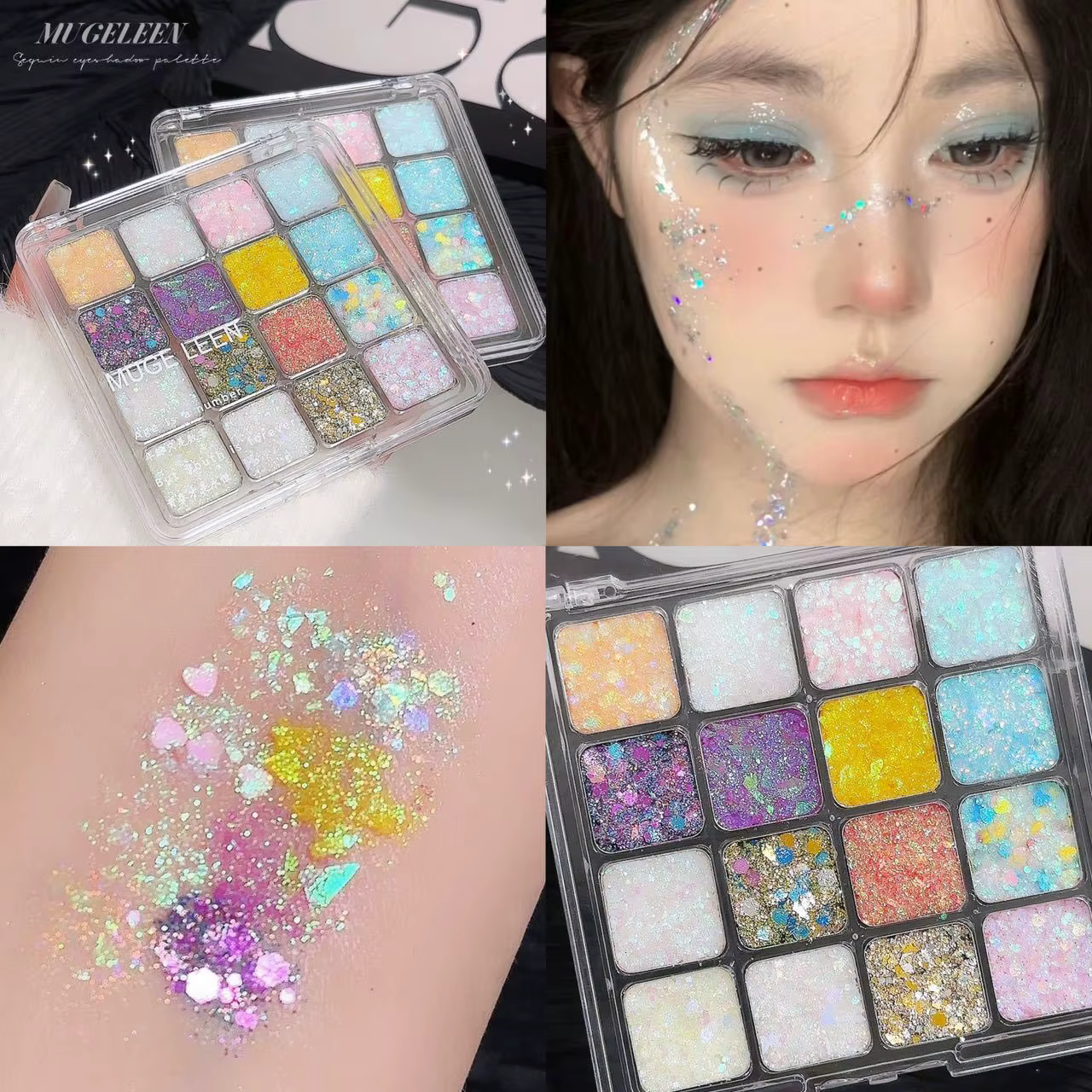 Palette de fards à paupières magiques scintillants 16 couleurs, nacré mat, couleur de base brillante