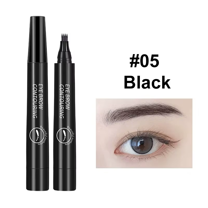 Crayon à sourcils 4 points, 5 couleurs, longue durée, Non taché, liquide imperméable, noir, haute qu
