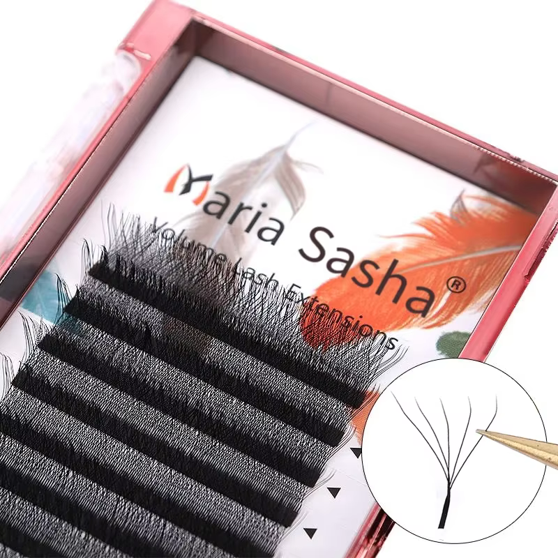 MARIA Extensions de cils 5D W Easy Fan, Volume préfabriqué en Y, 12 rangées, Style W, Naturel et Dou