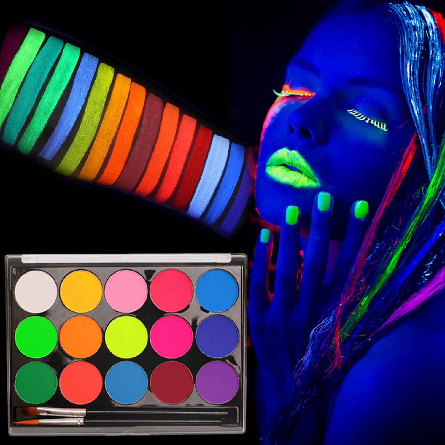 Ensemble de peinture faciale fluorescente UV à base d'eau de 15 couleurs, peinture corporelle, facil