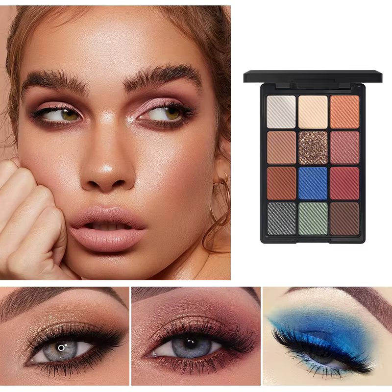 Palette de fards à paupières à paillettes de 12 couleurs - Métal diamant hautement pigmenté et durab