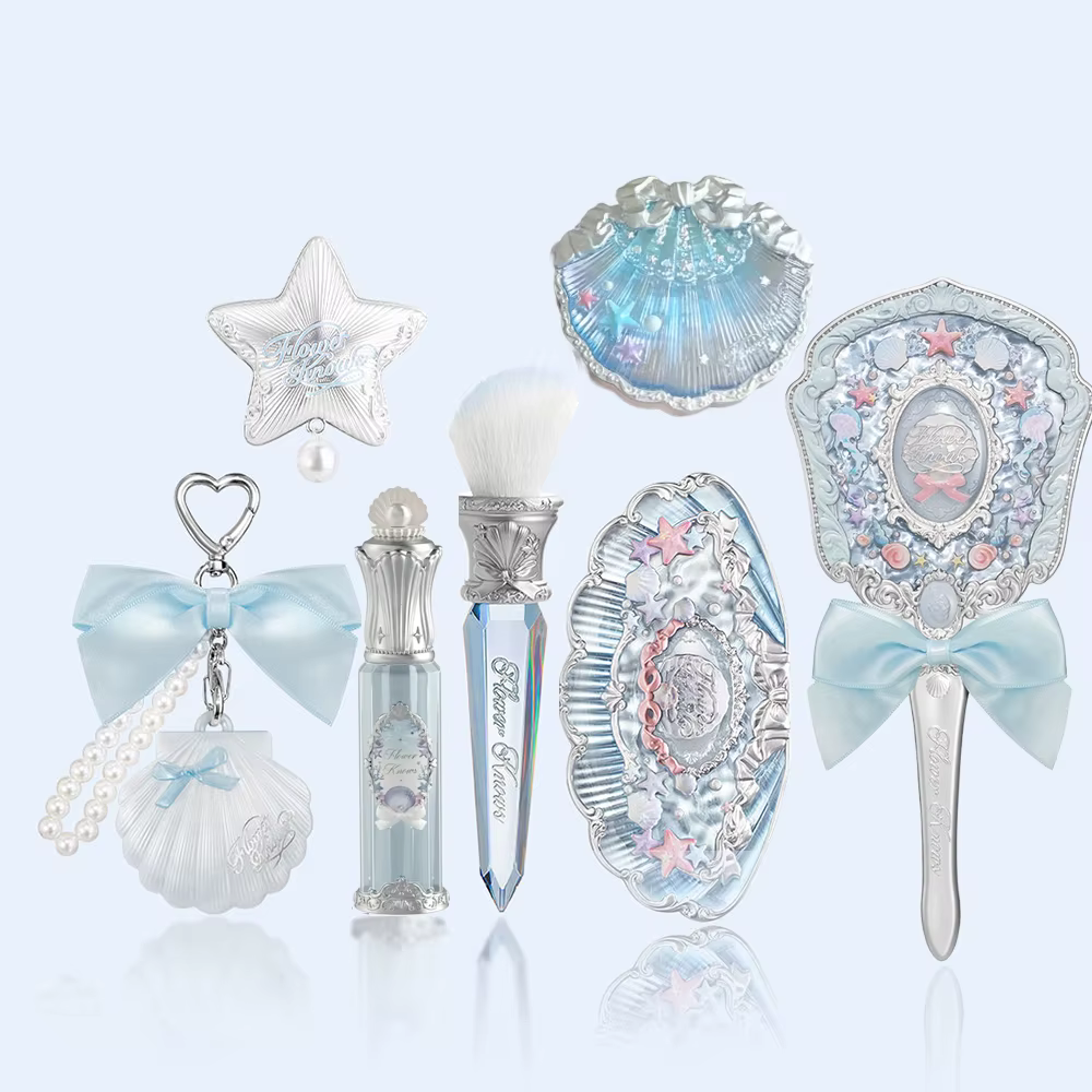 Coffret Maquillage Flower Knows Mermaid Glow Fard à Paupières Gloss Blush Série Perle Coquillage Nou