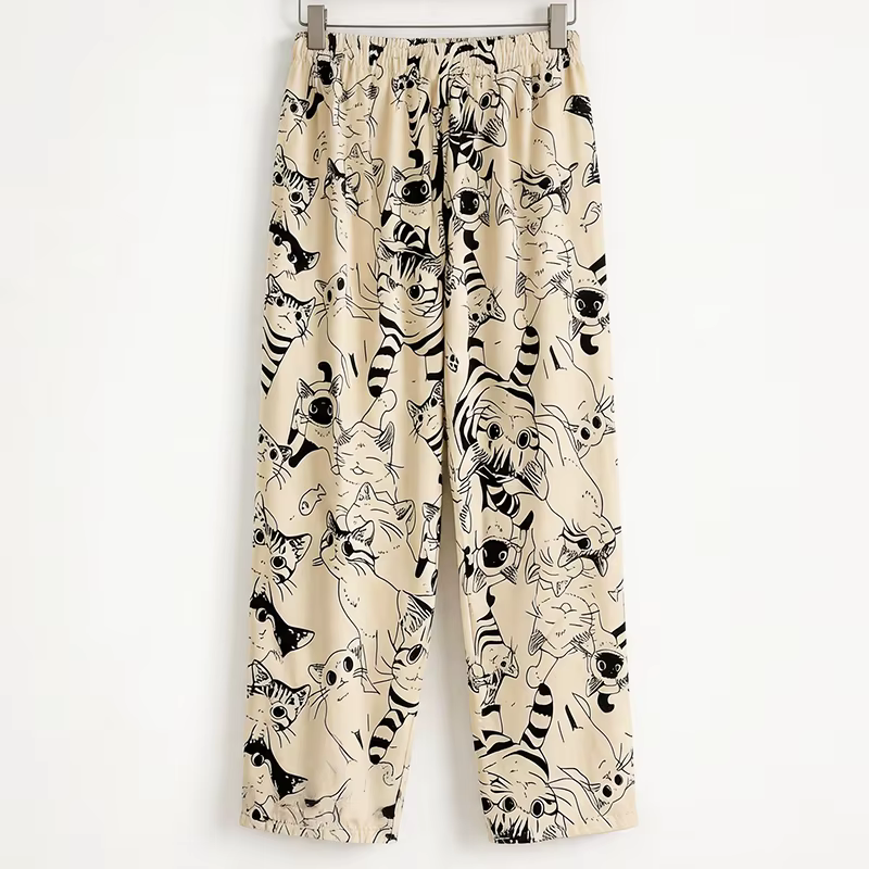Pantalon de pyjama pour femme, motif chat de dessin animé Moe Big Battle, pantalon décontracté ample