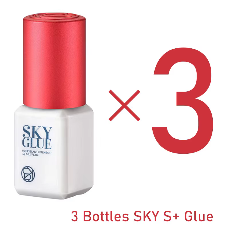 3 bouteilles SKY S + colle faux cils Extension fournitures corée 5ml noir rouge bleu capuchon beauté