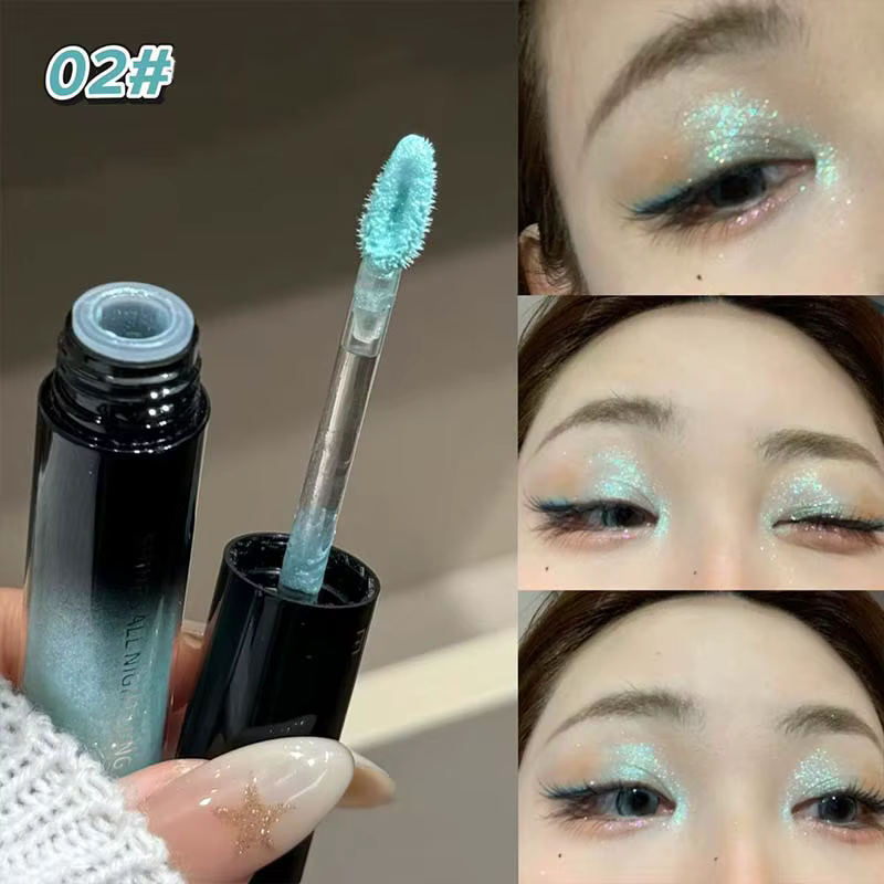 Fard à paupières liquide scintillant bleu sirène, imperméable, longue tenue, effet duo-chrome, fard