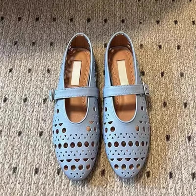 Sandales de danse de Ballet confortables à fond plat pour femmes, chaussures d'été à tête ronde ajou
