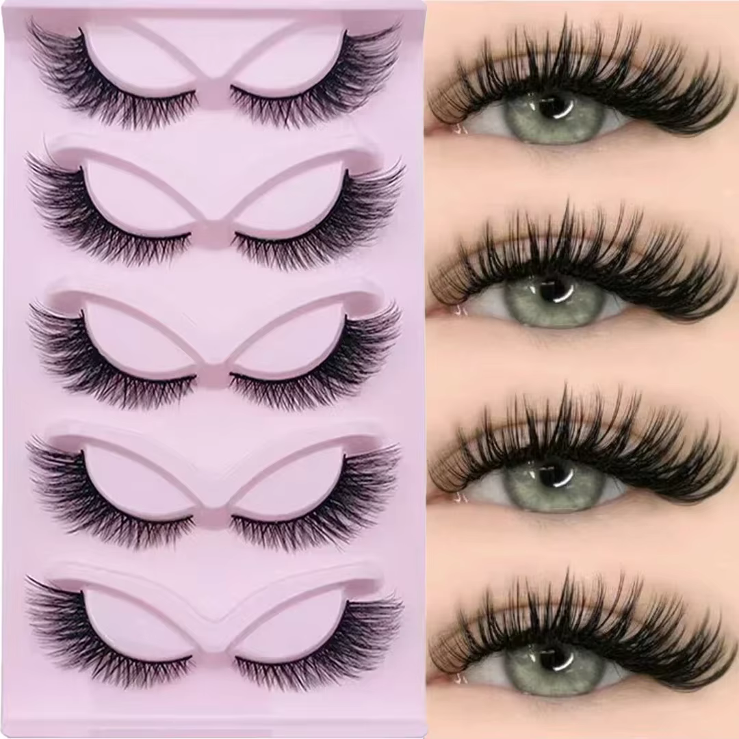 Faux cils longs en œil de chat, 5 paires, look œil de chat, contaminants, extrémités des yeux, bande
