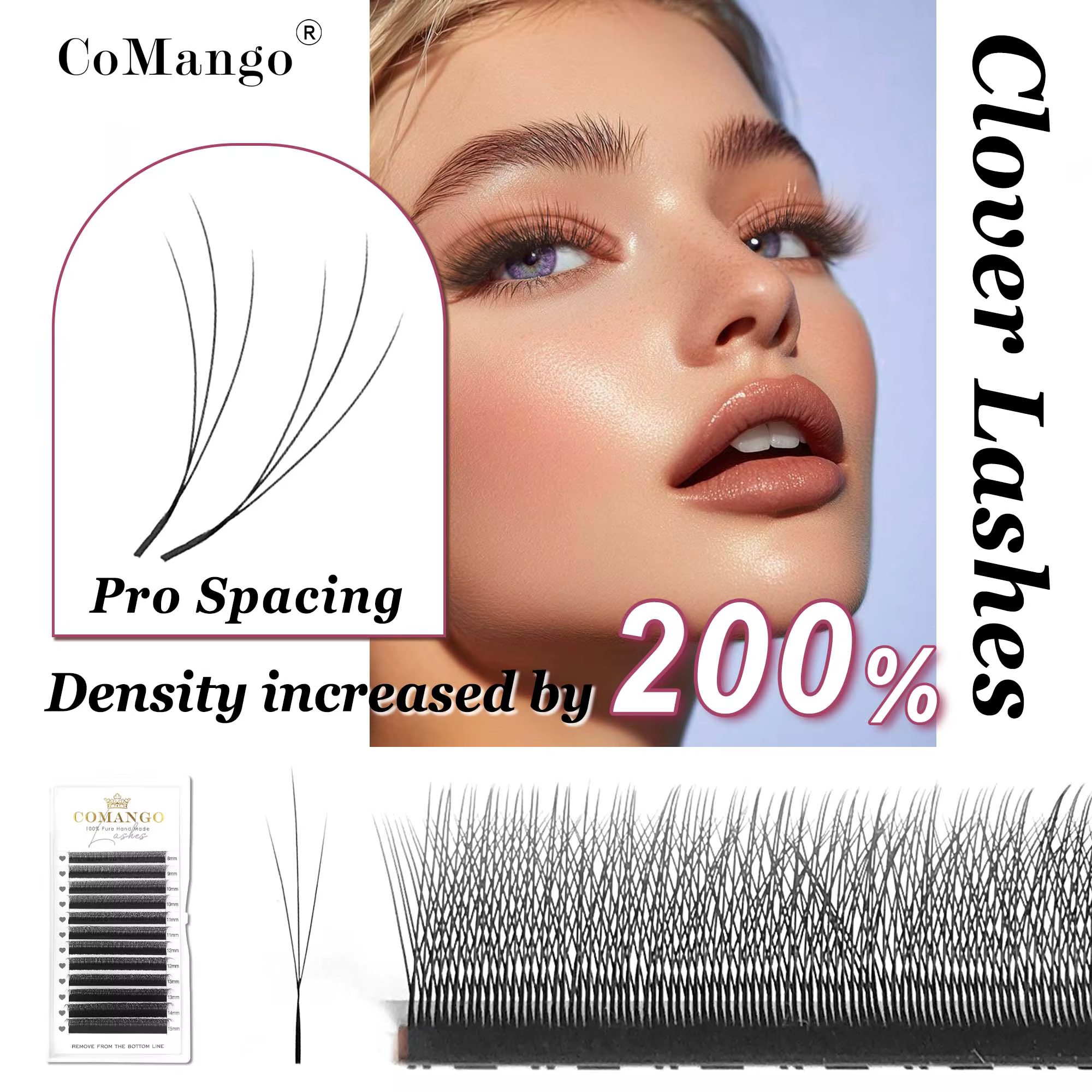 CoMango Cils 3D W spark clover, extension de cils volume russe, style 3D, éventails préformés, cils