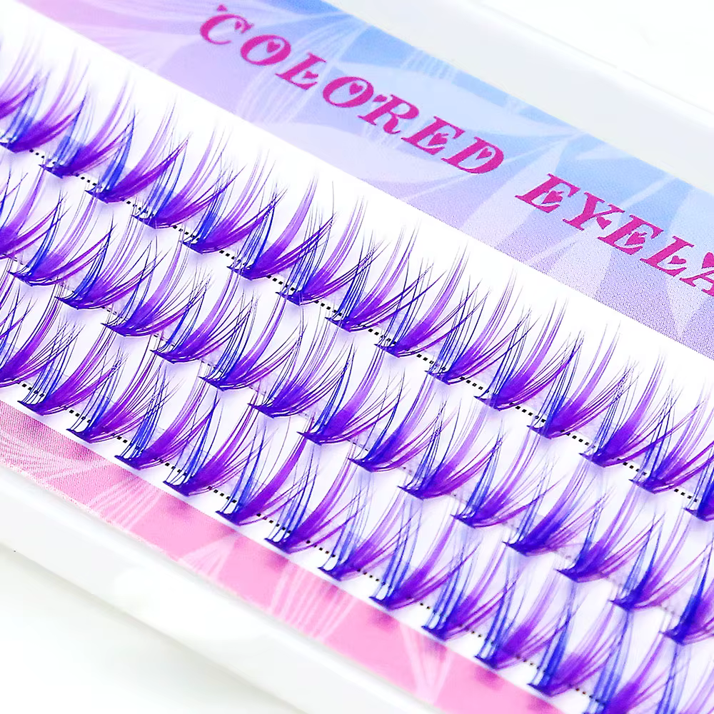 Extensions de cils en grappe colorées bleu-violet, effet volume 20D, longues et naturelles, faux-cil