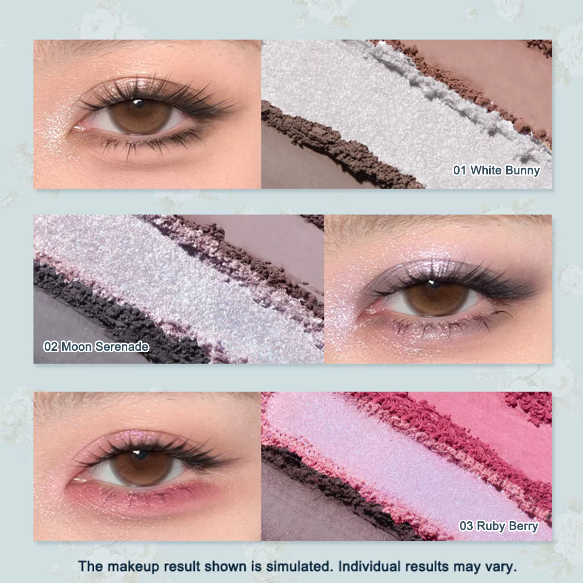 Palette de maquillage Flower Knows Bunny Garden 6 couleurs, blush, illuminateur, thème lapin mignon