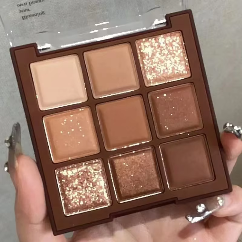 Palette de fards à paupières chocolat 9 couleurs, mat, nacré, paillettes, terre, maquillage
