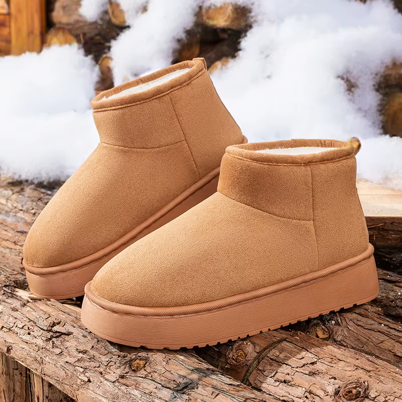 Faux daim fond épais bottes de neige femmes 2025 tendance chaud épaissir peluche coton chaussures fe