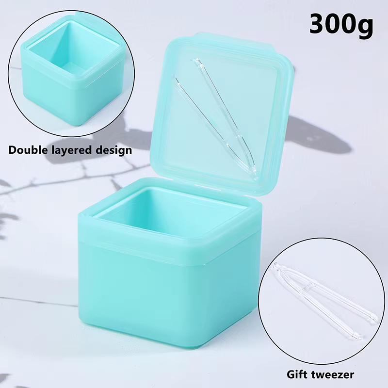 Boîte de coton démaquillante carrée Double couche 300g, couvercle rabattable, pincettes auto-assorti