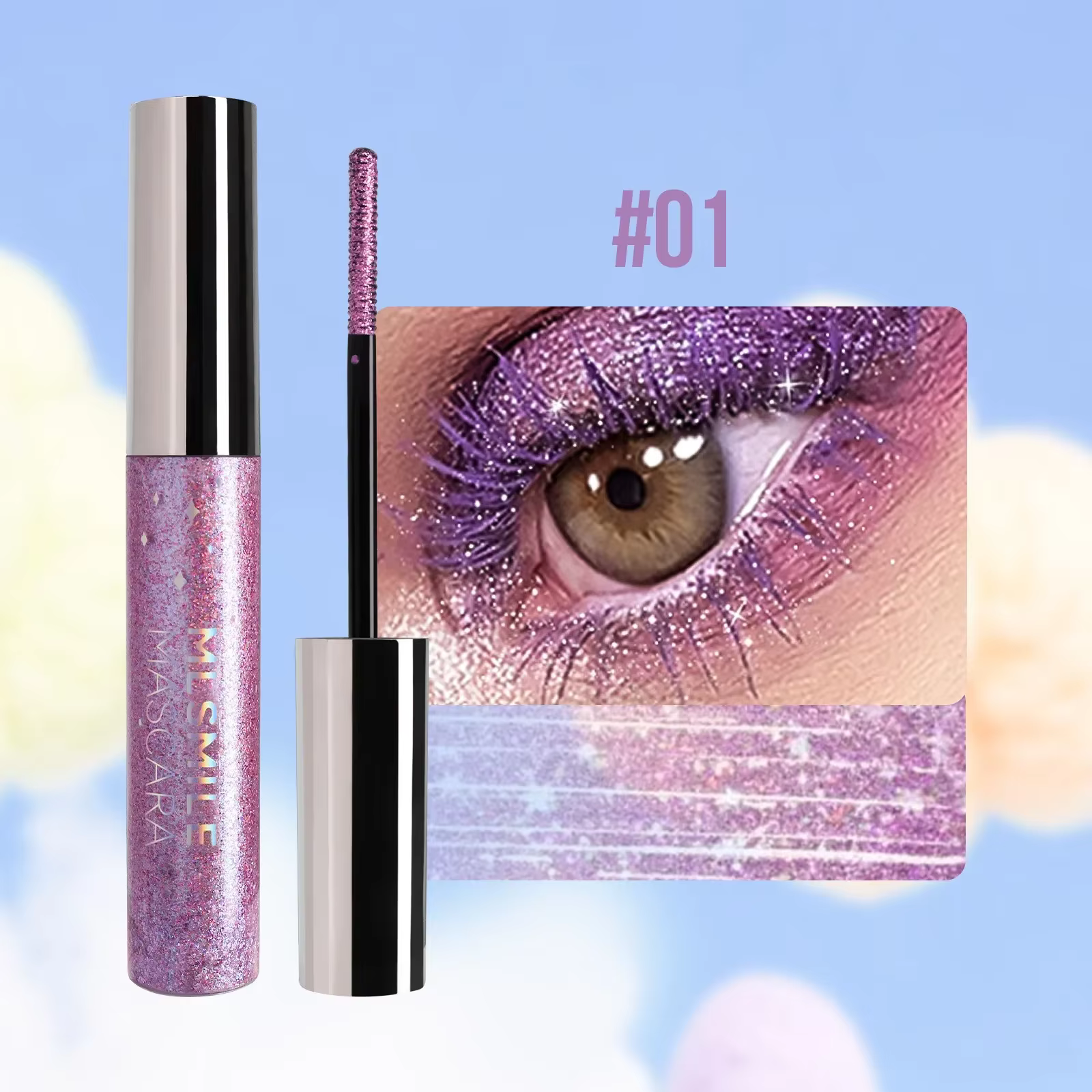 Mascara diamant or scintillant, petite barre métallique nacrée, imperméable, séchage rapide, Extensi