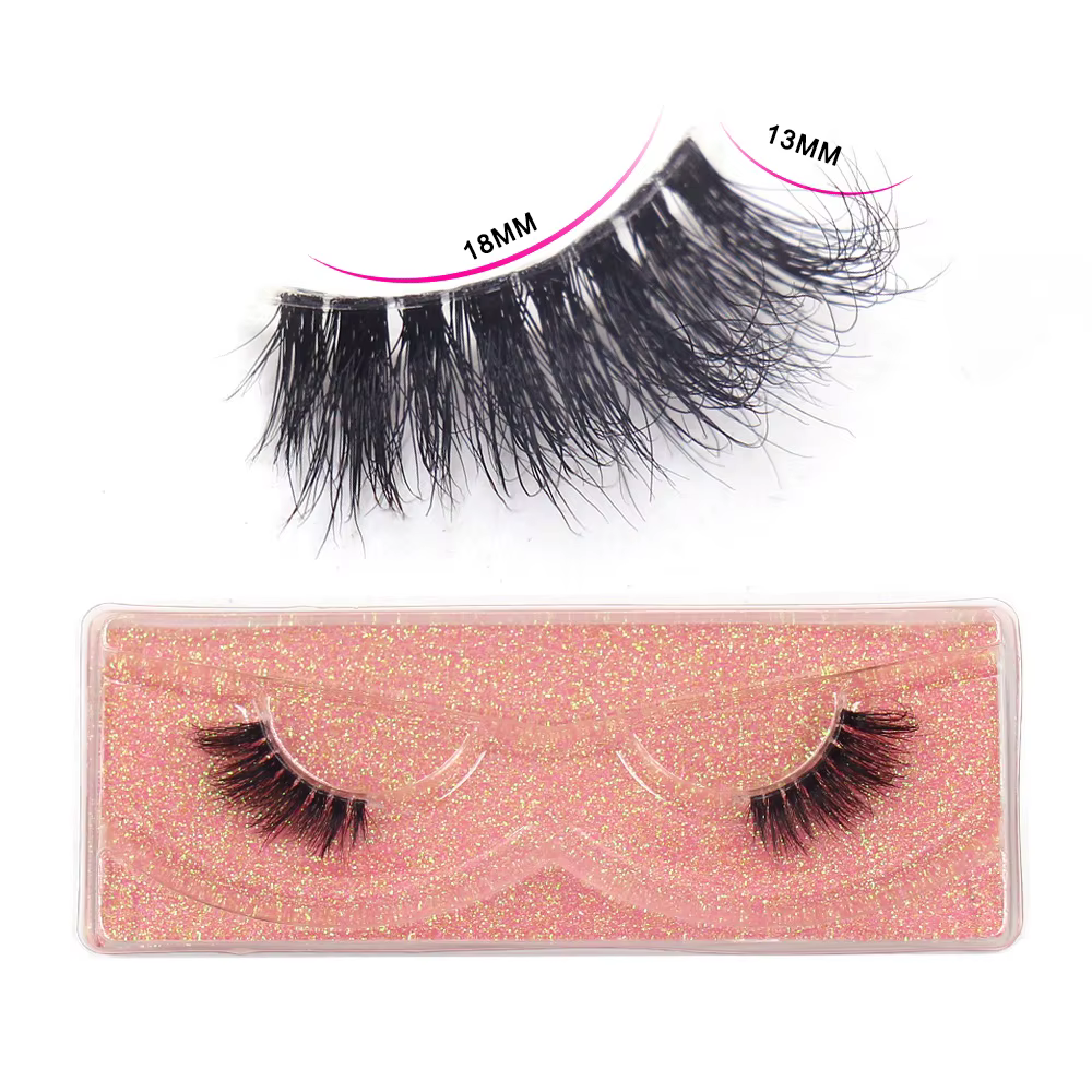 Maquillage Demi-cils Naturels Volumineux 3D en Vison avec Bande Transparente, Faux Cils Effilés H13