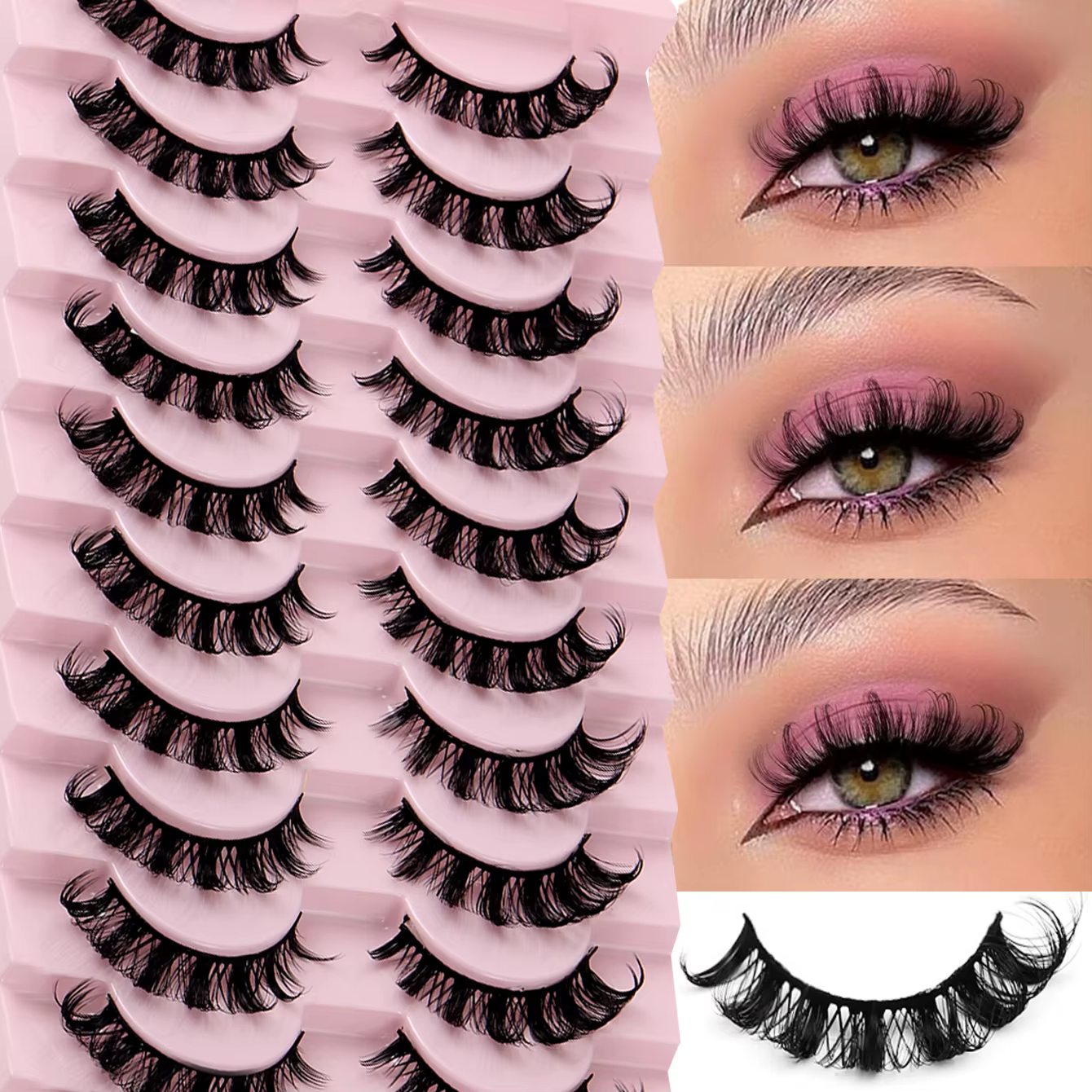 10 paires de faux cils à bande russe D Curl, aspect naturel, Volume moelleux, cils russes vaporeux, 