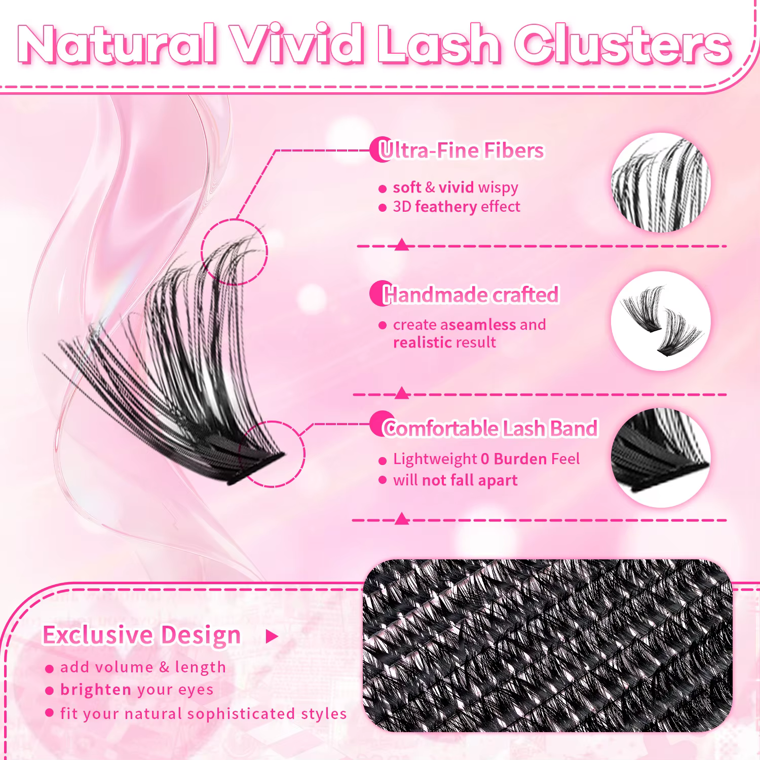 Kit d'extensions de cils en grappe 200/720, style volumineux D Curl, longueurs mixtes 9-16mm, longue