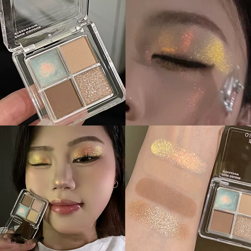 Chaméléon métal rose fard à paupières Palette scintillant nacré caméléon yeux maquillage quatre coul