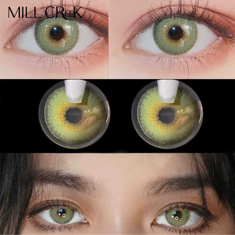 Lentilles de contact vertes pour les yeux beauté élève myopie puissance: -1 à -8 dioptries lentilles