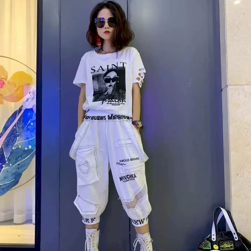 T-shirt en coton imprimé à motif d'oeil pour femmes, manches courtes, design de mode, tendance d'été