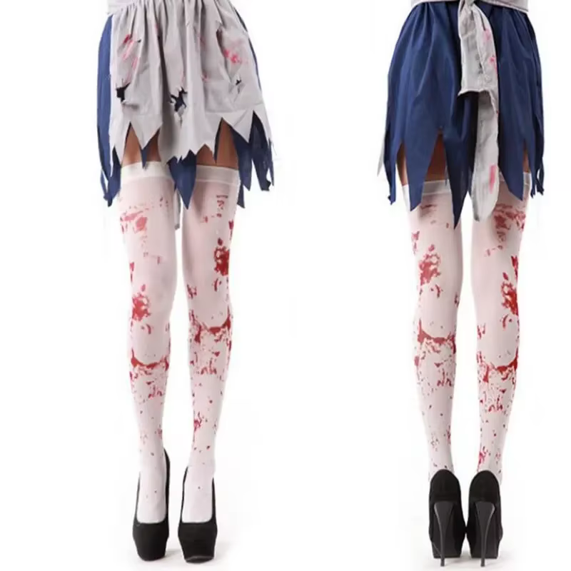 Bas tachés de sang blanc effrayant, chaussettes fantaisie d'halloween, cadeaux de fête Cosplay pour 