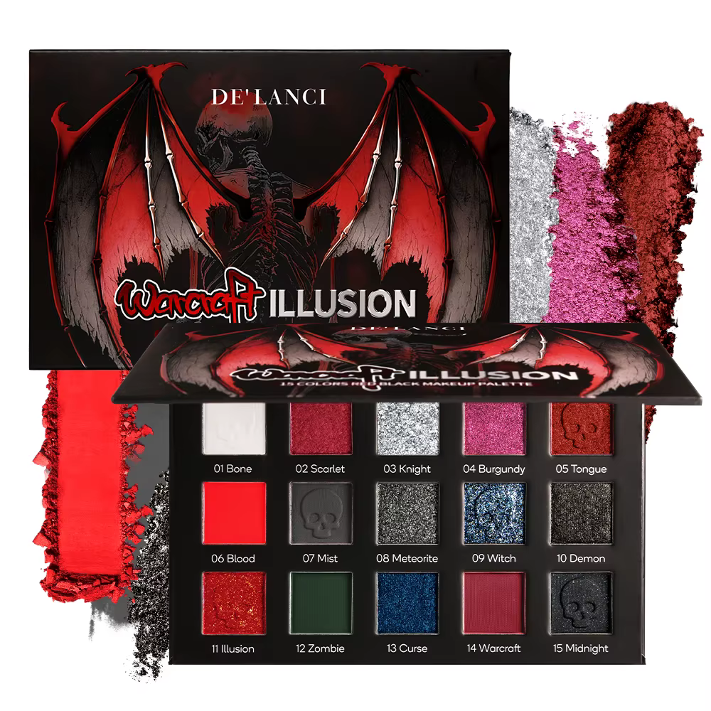 DE'LANCI Palette de fards à paupières rouge noir, maquillage gothique de fard à paupières rouge 15 c