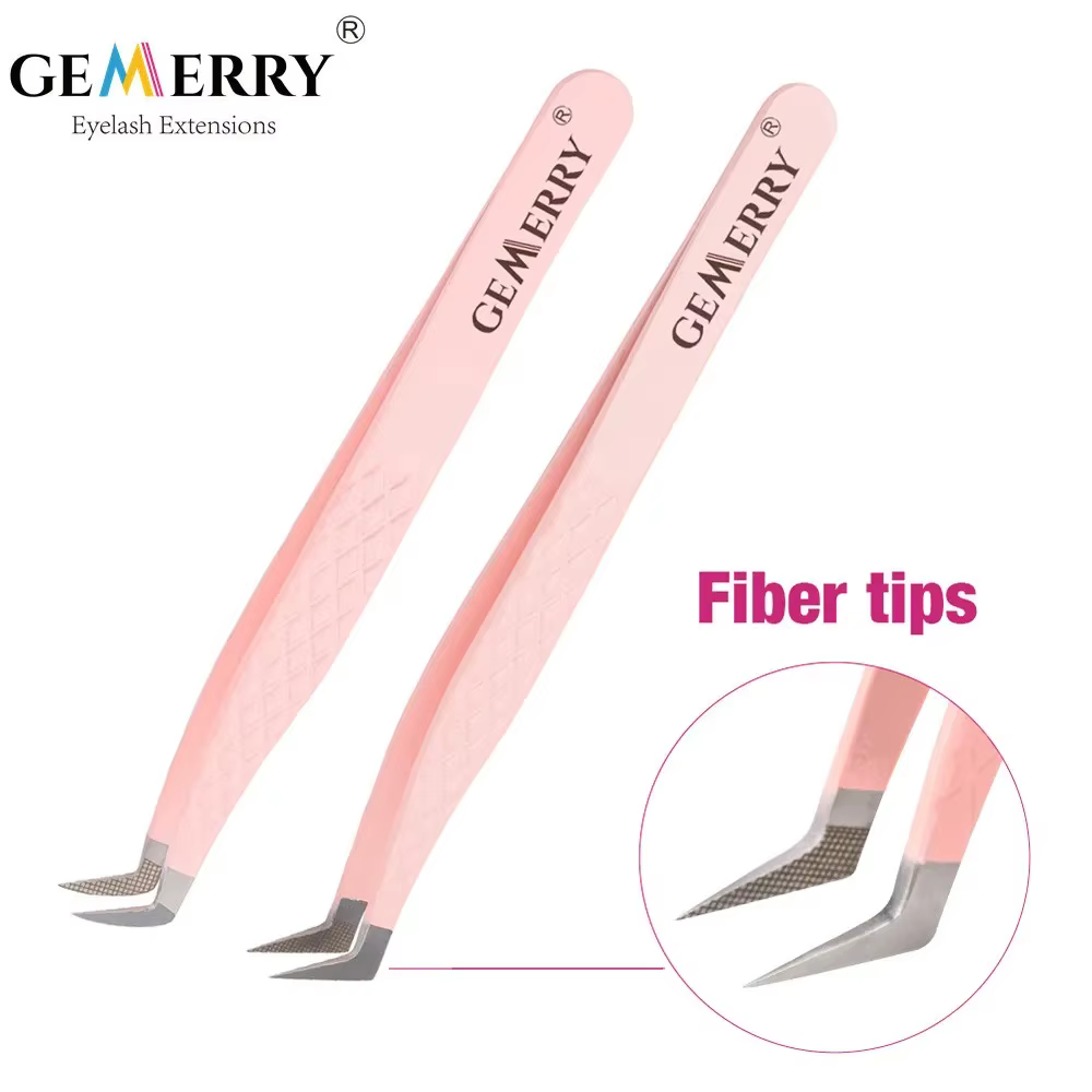 GEMERRY 1 PC pince à cils avec pointes de fibres rose acier professionnel haute précision pour venti