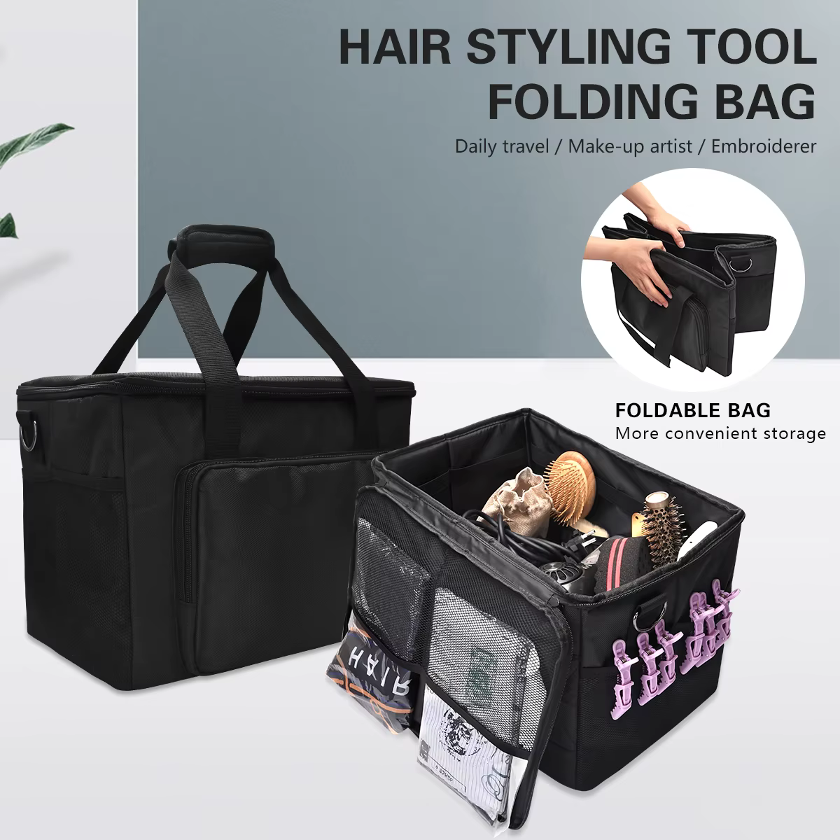 Sac de rangement grande capacité pour outils et ciseaux, trousse de maquillage pour salon de coiffur