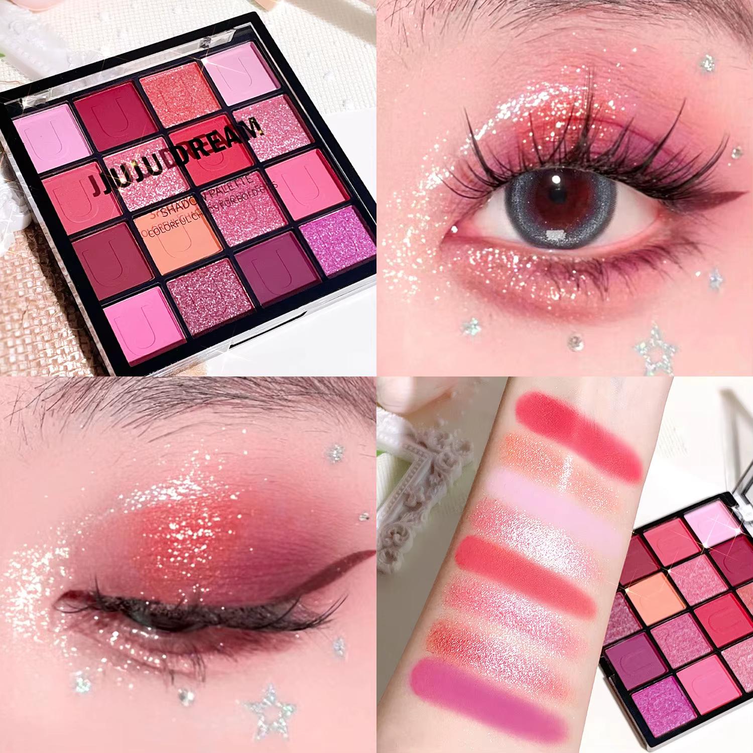 Palette de fards à paupières 16 couleurs : Koi, sirène, forêt enchantée, avec finition nacrée, mate