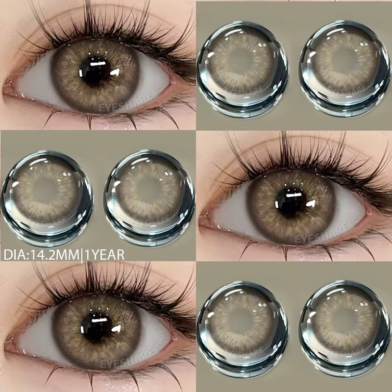 AMARA-Lentilles de Contact Colorées, 1 Paire, Couleur Marron Naturel, Gris, Pupille Cosmétique