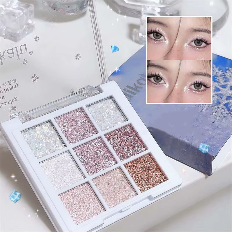 Palette de fards à paupières à paillettes de neige, 9 couleurs, flocon de neige, diamant blanc, nacr