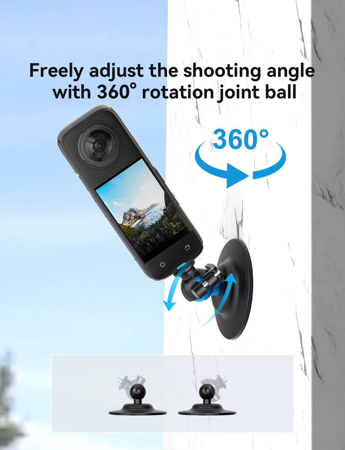 Base universelle flexible à tête sphérique avec connecteur 1/4 pour accessoires de caméra sportive I