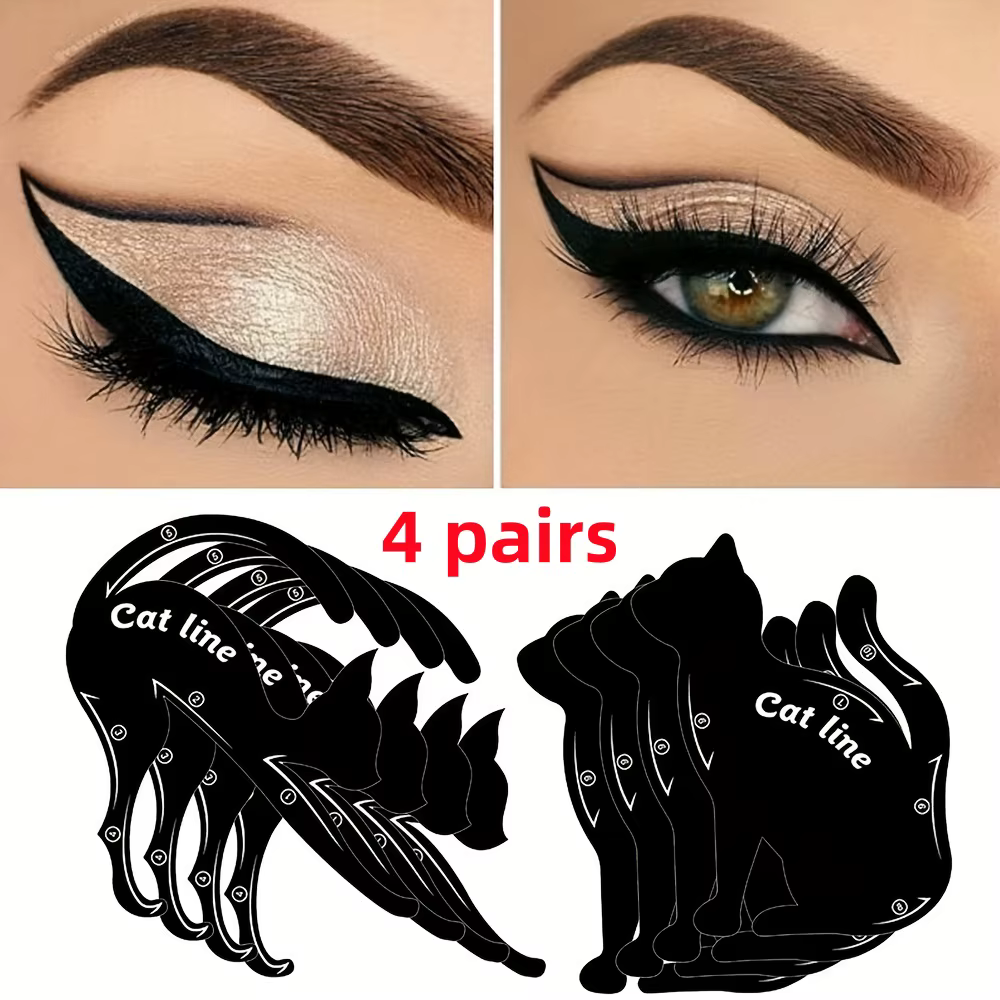 4 Paires de Pochoirs Eyeliner, Guides pour Fard à Paupières Fumé et Pochoir Œil de Chat Ailé, Outil 