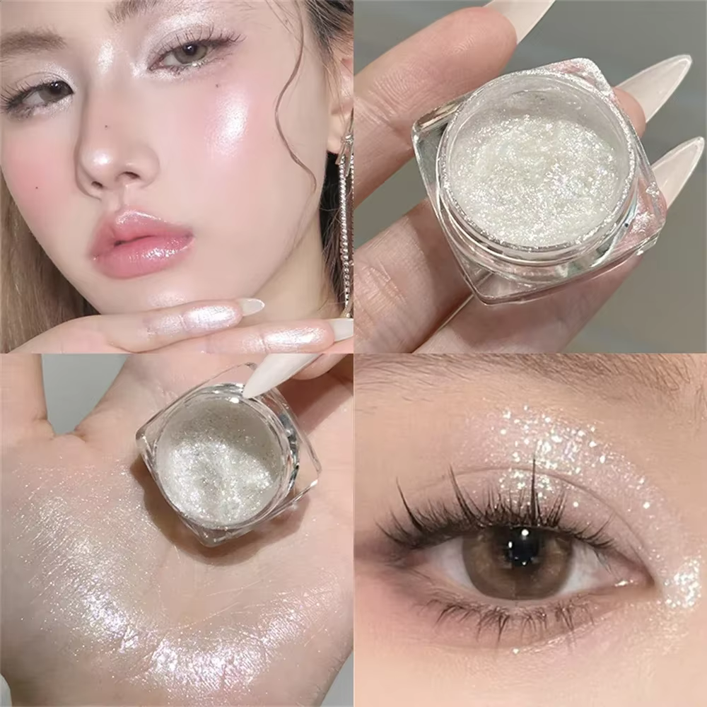 Fard à paupières liquide à paillettes violettes, gelée, surligneur longue durée, ver à soie, impermé