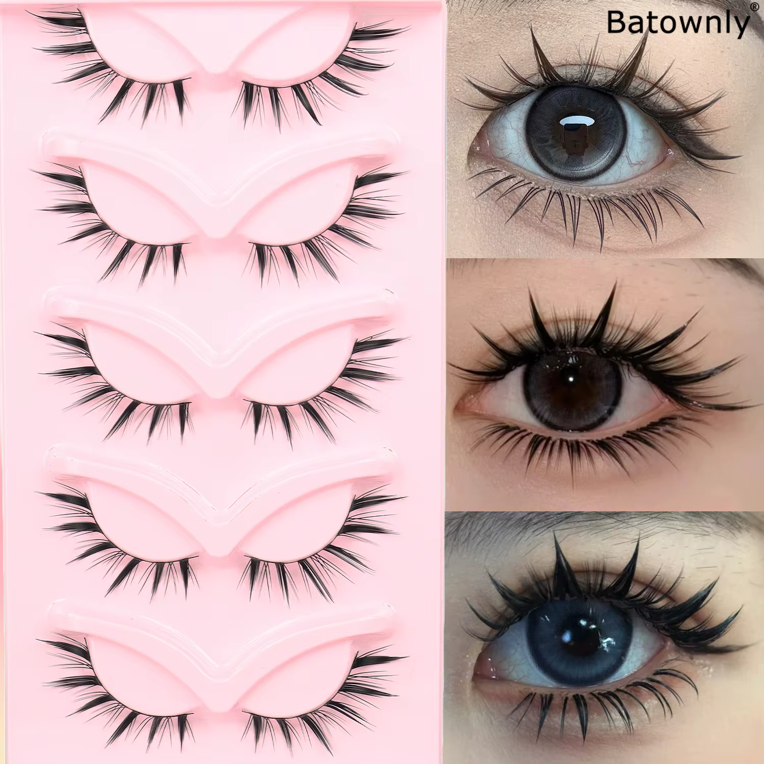 5 paires de faux cils inclinés en forme de renard, bâton noir extrêmement fin, naturels, une pièce,
