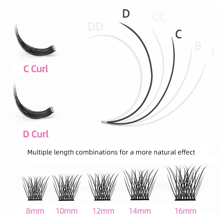 10 étuis/lot YUANZHIJIE grappes de cils sans nœuds 100% cils Anime touffetés à la main Premium Mater