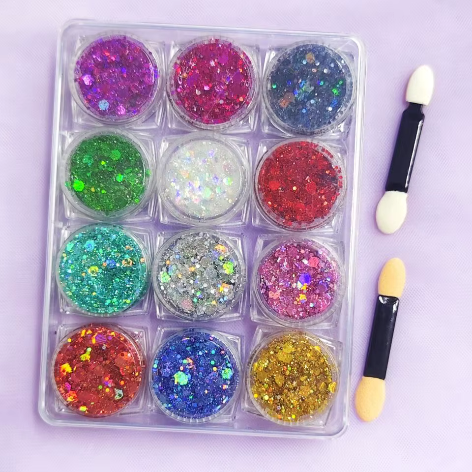 Gel pailleté pour le visage, 12 couleurs holographiques, Festival de maquillage à paillettes, pour l