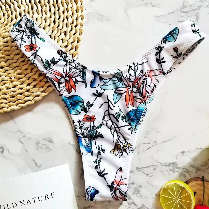 Nouveau maillot de bain brésilien taille haute pour femme, imprimé floral sexy, bas de bikini string