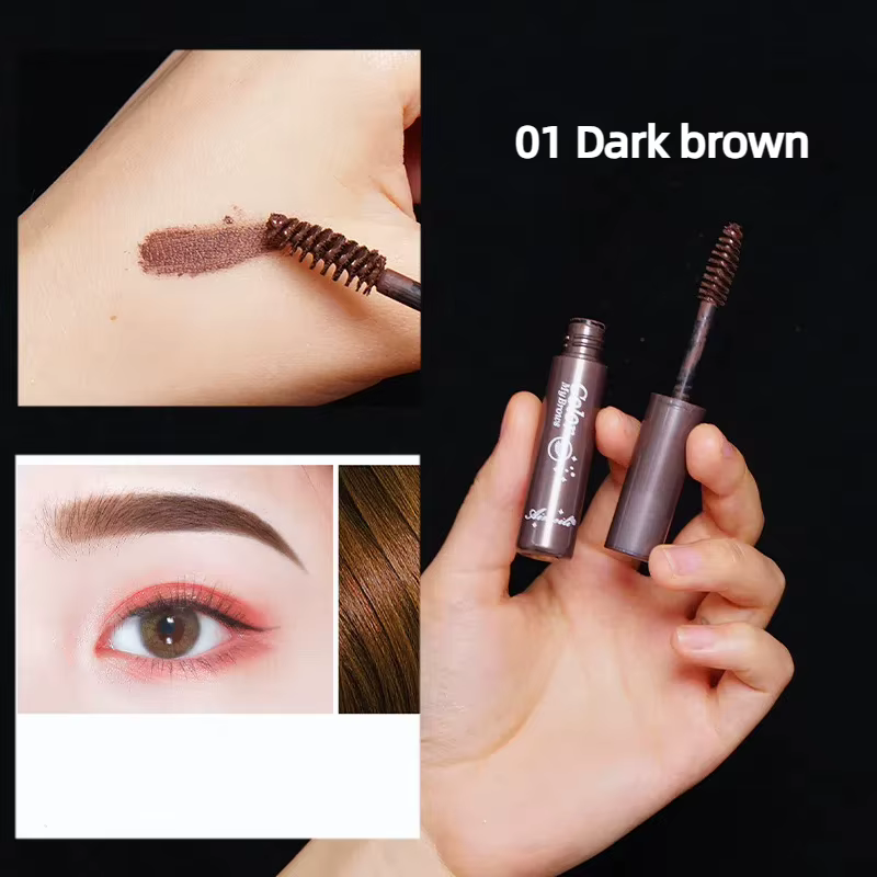 Mascara à sourcils 3 couleurs, crème longue durée, imperméable, teinte naturelle marron foncé avec b