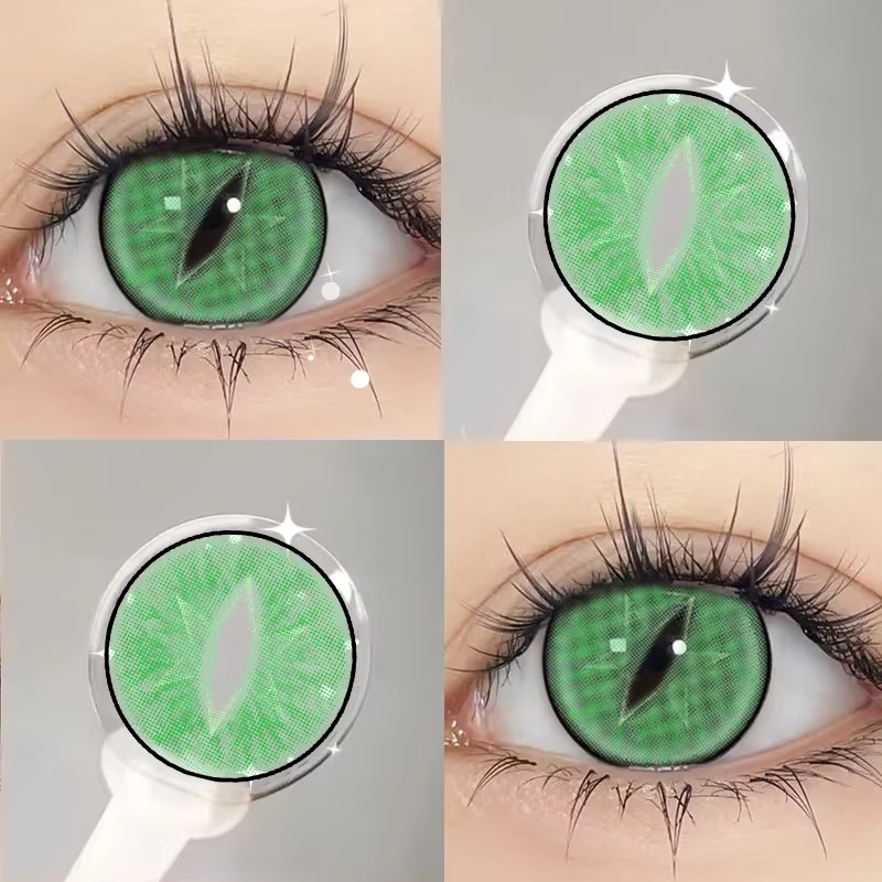 KSSEYE 2 pièces Cosplay Anime lentilles de Contact colorées pour les yeux élèves verts avec myopie l