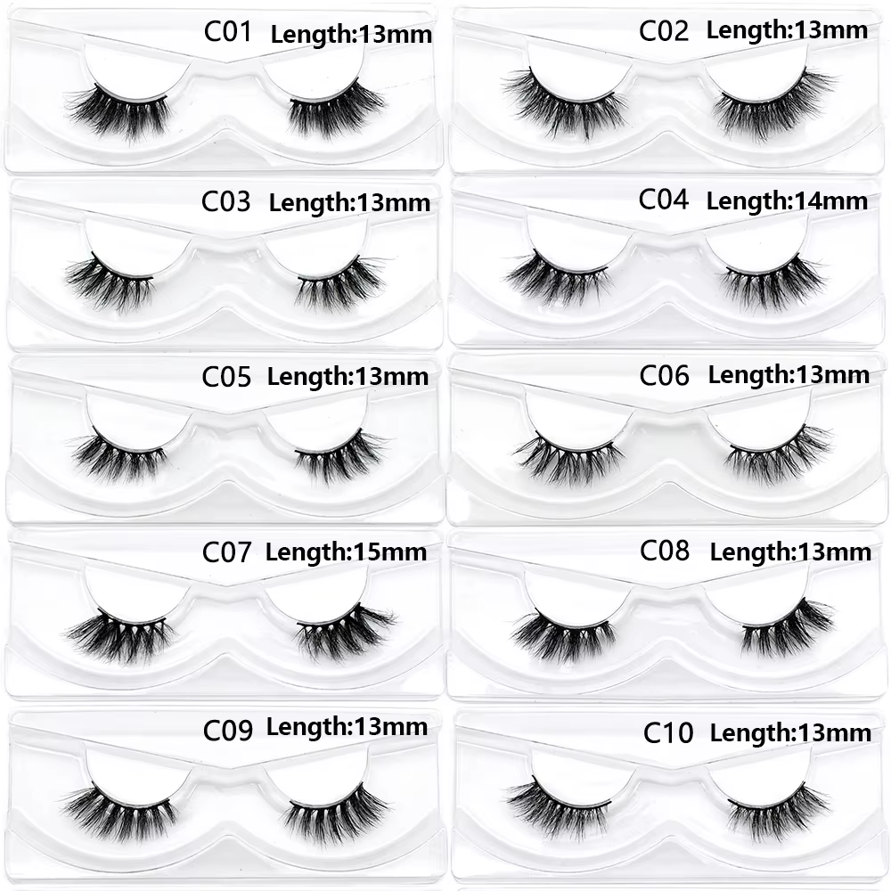 Articles en vrac 10/30/60/100 paires demi-cils de vison naturel longs moelleux vaporeux demi-cils Ex