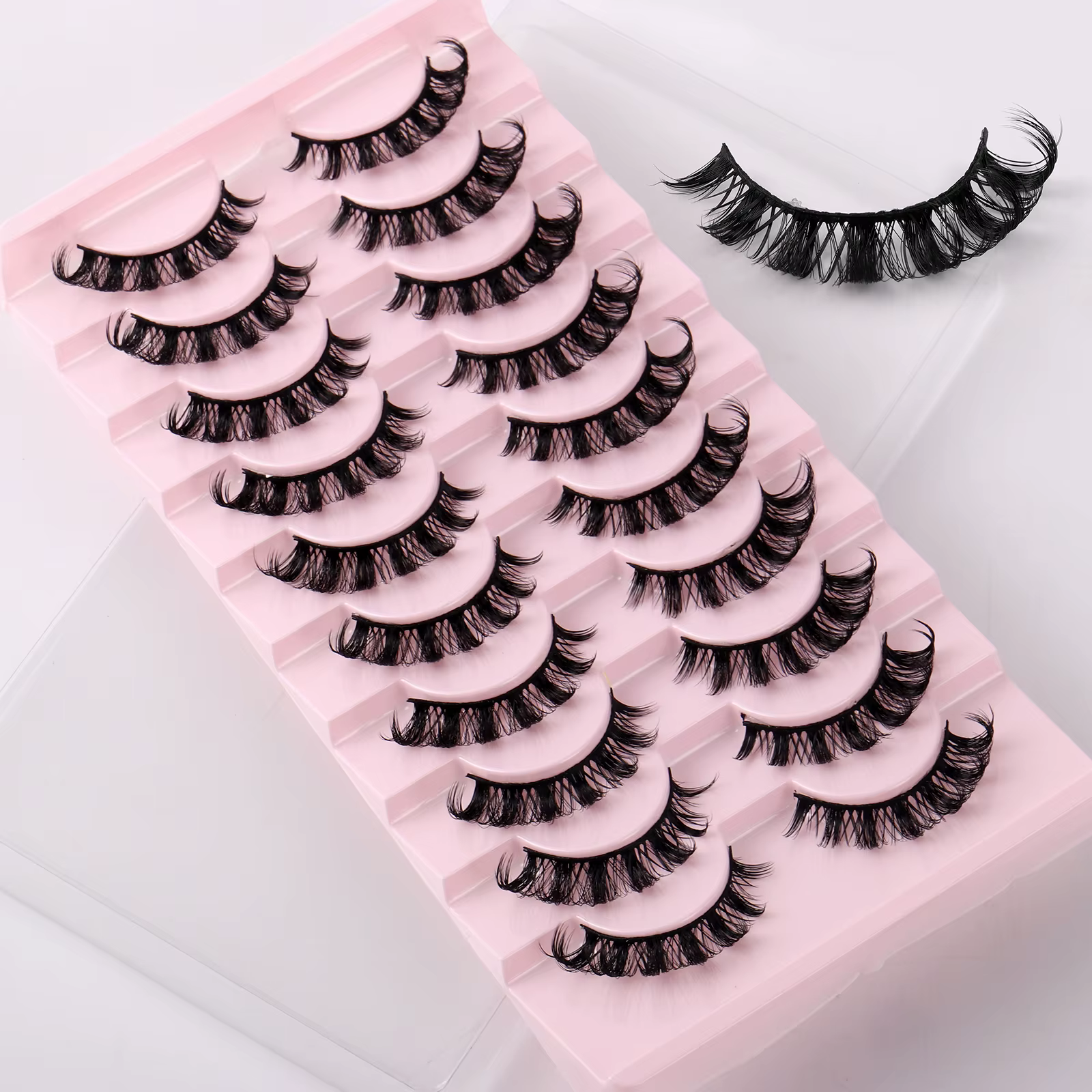 10 paires de faux cils à bande russe D Curl, aspect naturel, Volume moelleux, cils russes vaporeux,